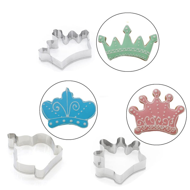 Comais Crown Cookie Cutter Set of 3 pcs, Stainless Steel Princess Crown Shaped Fondant Cutters Baking Molds - Image 3